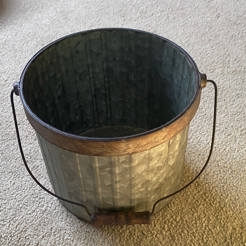 Rustic Metal Galvanized Bucket with Copper Accent - Home Accents